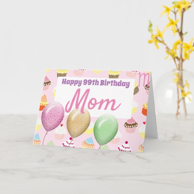 Cupcakes Balloons Erwachsene Geburtskarte Karte (Gelbe Blume)