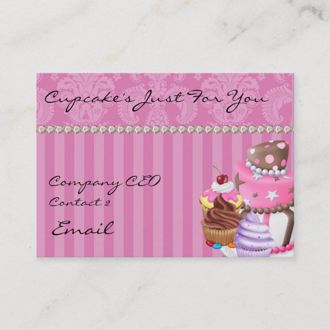 Cupcake's Chic Damask Bling Design Business Card Visitenkarte (Vorderseite)