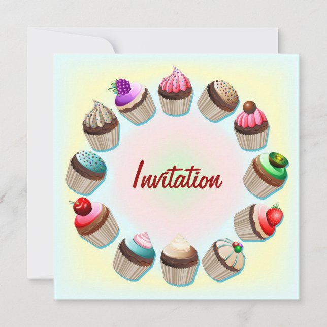 Cupcakes Coloré Cercle Invitation (Devant)