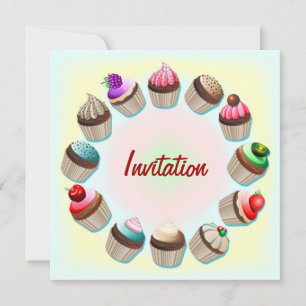 Cupcakes Coloré Cercle Invitation