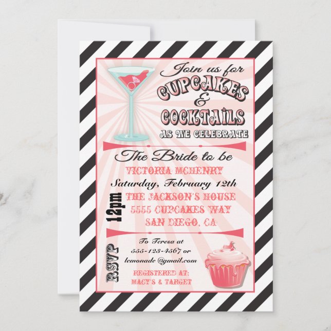 Cupcakes et Cocktails Invitations de douche nuptia (Devant)