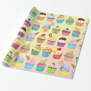 Cupcakes Fügen Sie Ihren Namen Monogram Niedliche Geschenkpapier