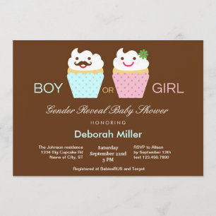 Cupcakes Gender Reveal Baby Dusche Einladung
