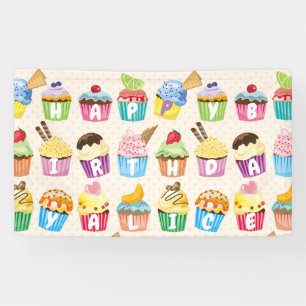 Cupcakes Glücklich Geburtstag Fügen Sie Ihren Na Banner