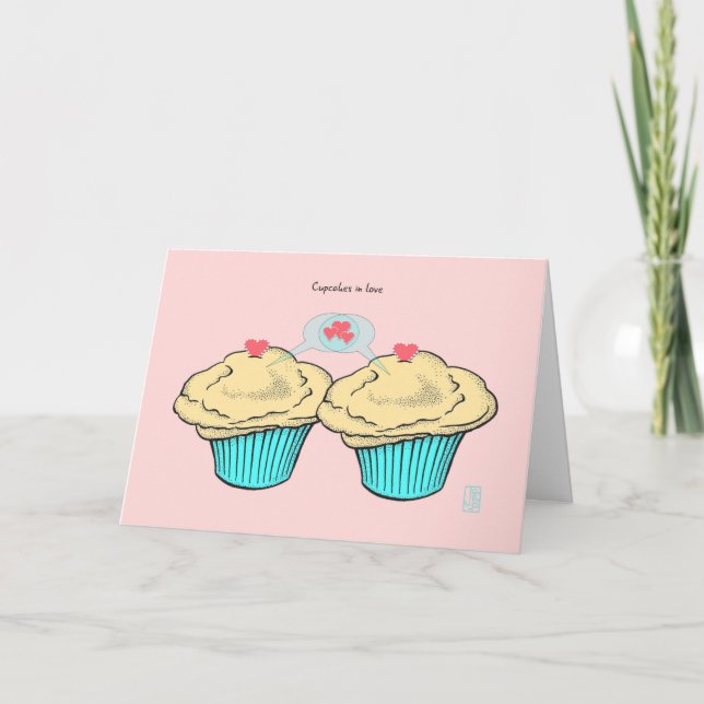 Cupcakes in Liebe CustardCustardBlueBlue Valentine Karte (Vorderseite)