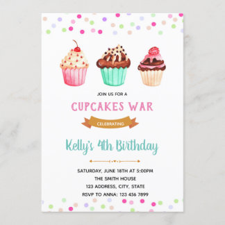 Cupcakes-Krieg Geburtstag Thema Einladung