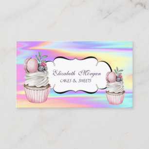 Cupcakes Macaron Bäckerei Farb holografisch Visitenkarte