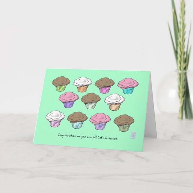 Cupcakes on Minze Gratulation on New Job Karte (Vorderseite)