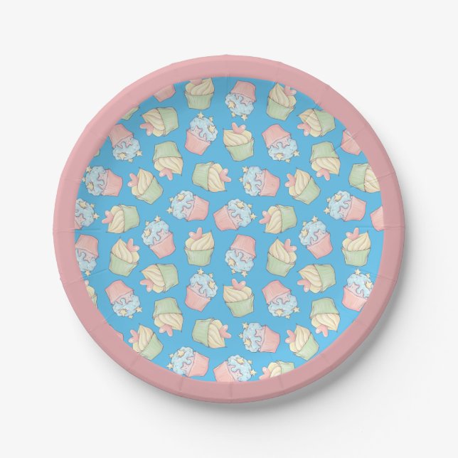 Cupcakes Pink Blue Dessert Kuchen Party Papier Tel Pappteller (Vorderseite)