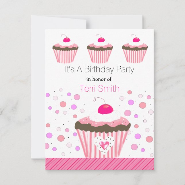 Cupcakes rose Invitation d'anniversaire (Devant)