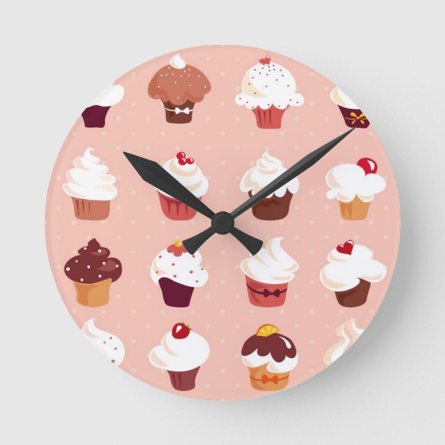 Cupcakes Runde Wanduhr (Vorderseite)