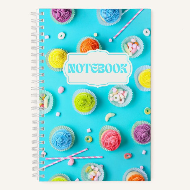 Cupcakes und Candies farbenfrohe Helle Notizbuch (Vorderseite)