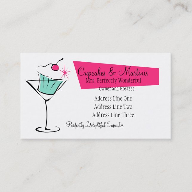 Cupcakes und Martinis in heiß rosa Visitenkarte (Vorderseite)