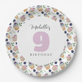 Cupcakes und Obst Wasserfarbe Mit Monogramm Pappteller