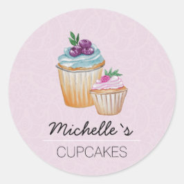 CupCakes und Obst Wasserfarbe Runder Aufkleber