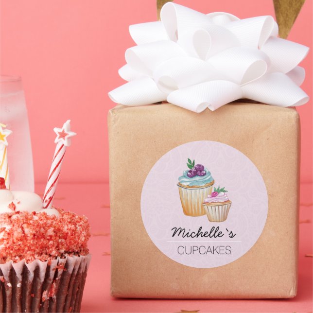 CupCakes und Obst Wasserfarbe Runder Aufkleber (Party)