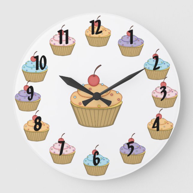 Cupcakes with Sprinkles Große Wanduhr (Vorderseite)