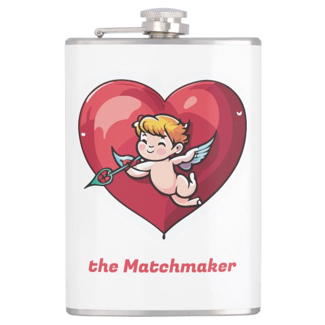 Cupid am roten Herz Flachmann (Vorderseite)