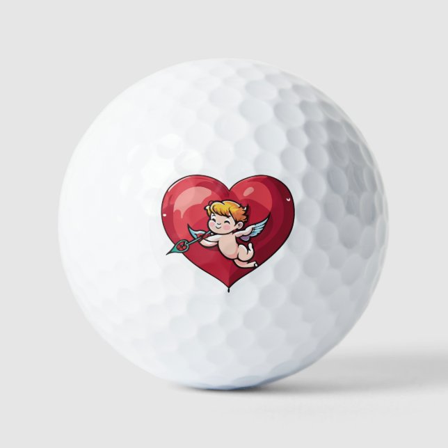 Cupid am roten Herz Golfball (Vorderseite)