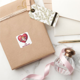 Cupid am roten Herz Quadratischer Aufkleber
