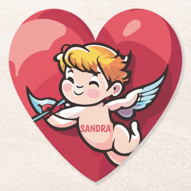 Cupid am roten Herz Untersetzer (Vorderseite)