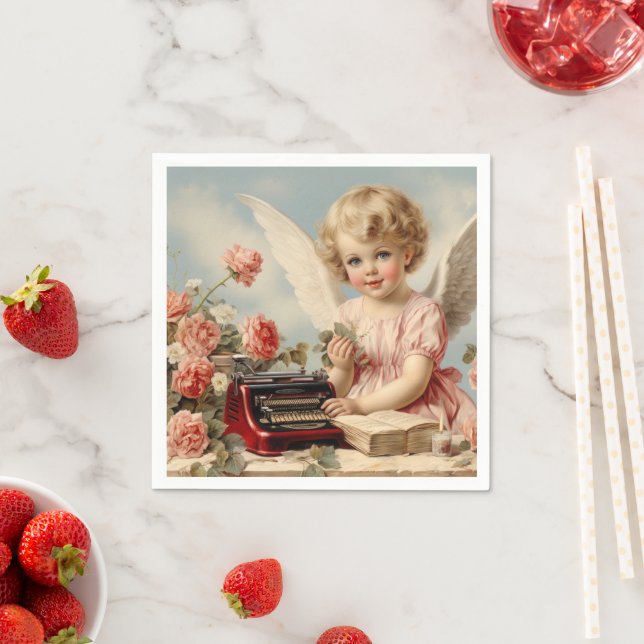 Cupid Angel schreibt einen Liebe Serviette (Beispiel)