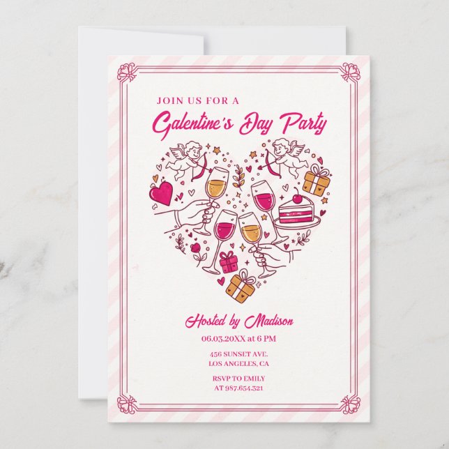 Cupid Angels Galentines Invitation Heart Design Einladung (Vorderseite)