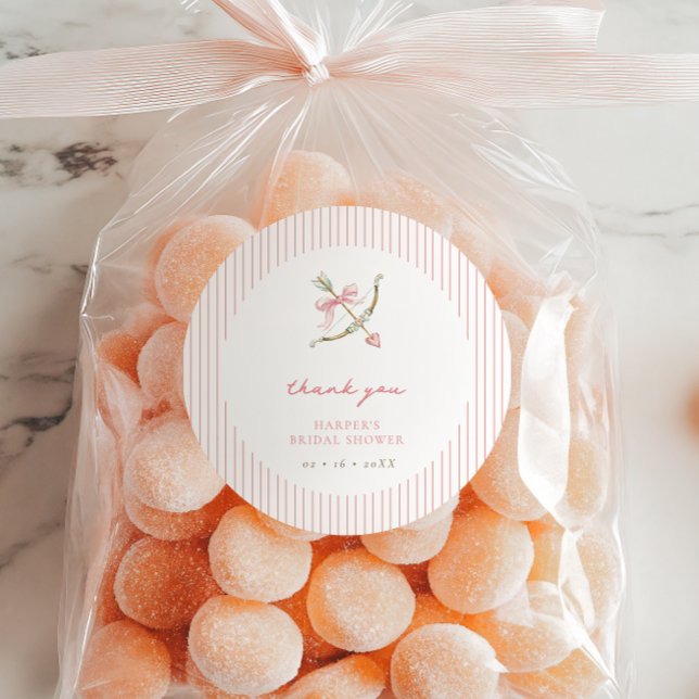 Cupid Arrow & Stripes Bridal Shower Thank You Runder Aufkleber (Von Creator hochgeladen)