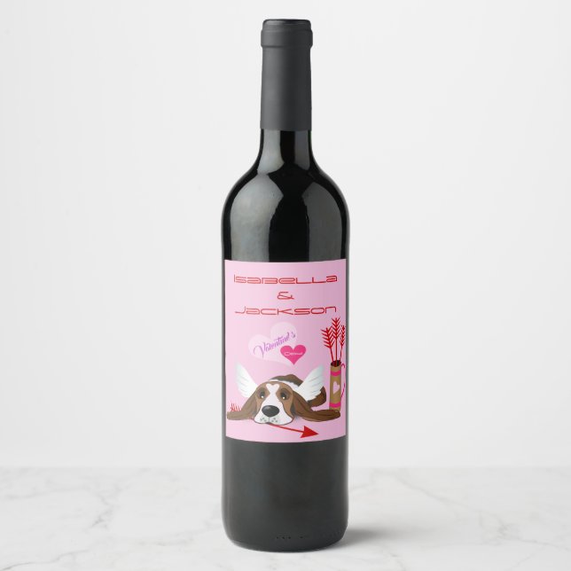 Cupid Basset Hound Weinetikett (Vorderseite)