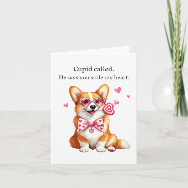 Cupid Called – Funny Corgi Valentine’s Day Card Karte (Vorderseite)