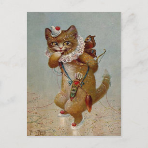 Cupid Cat Vintag Anfang der Postkarte des 19. Jahr