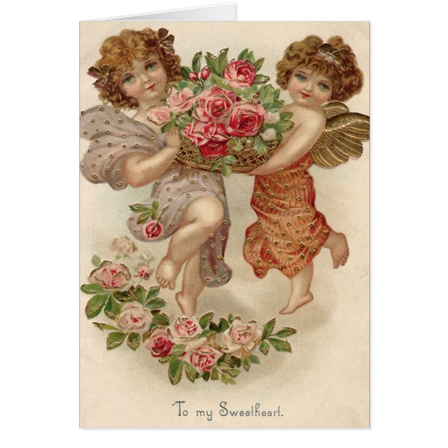 Cupid Cherub Angel Basket Rose Rose (Vorne)