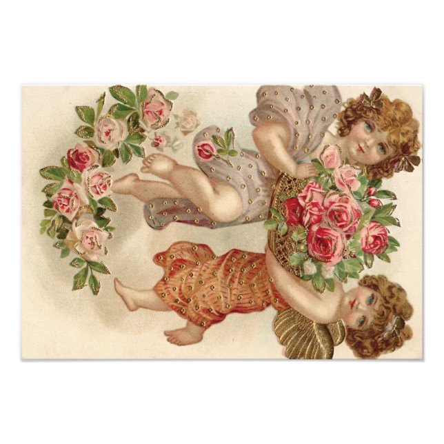 Cupid Cherub Angel Basket Rose Rose Fotodruck (Vorne)