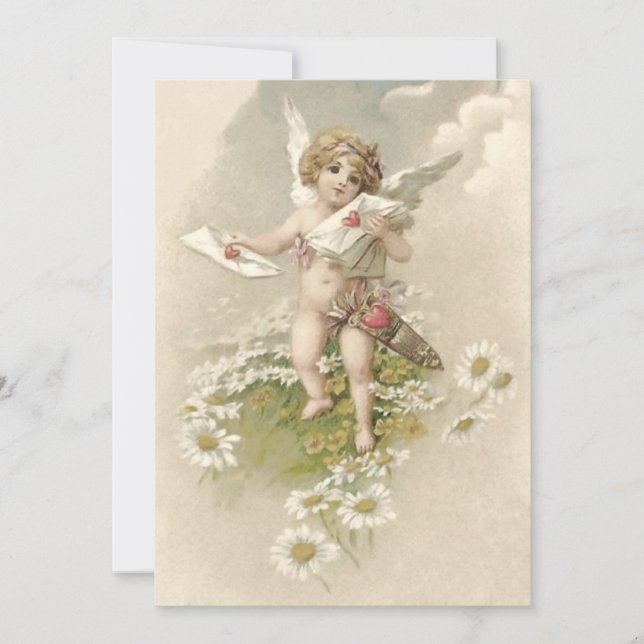 Cupid Cherub Angel Daisy Wedding Einladung (Vorderseite)