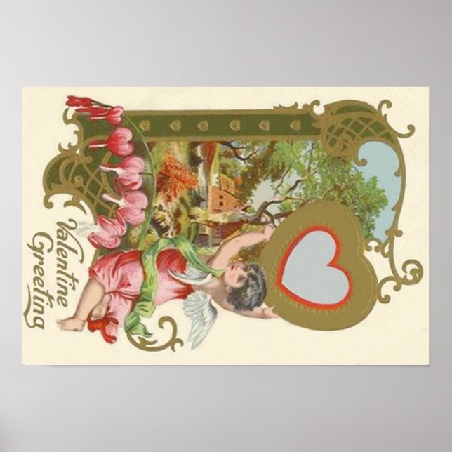 Cupid Cherub Angel Herz-Hütte Poster (Vorne)