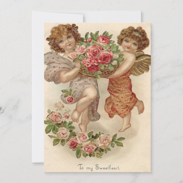 Cupid Cherub Angel Panier Rose Faire-part de maria (Devant)