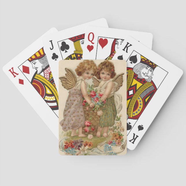 Cupid Cherub Angel Rose Vergessen-Me-Nicht Spielkarten (Rückseite)