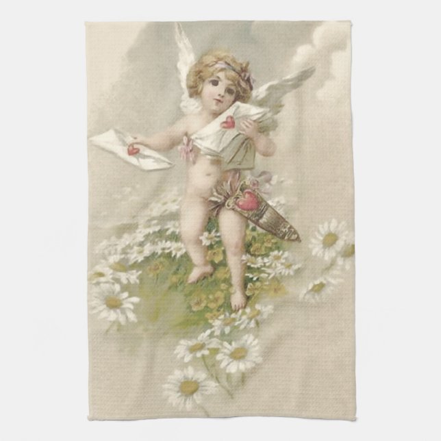 Cupid Cherub Angel Valentine Daisy Geschirrtuch (Vertikal)
