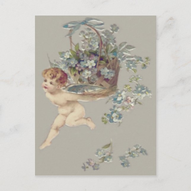 Cupid Cherub Angel Vergessen-Me-Nicht Postkarte (Vorderseite)