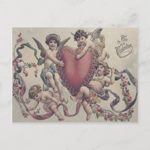 Cupid Cherub Engel Herz Blumen Postkarte