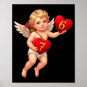 Cupid hält 6 und 7 Herzen Valentins-Meme Cute  Poster