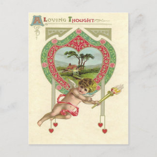 Cupid Heart Torch Hütte Rose Postkarte