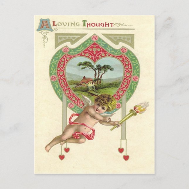 Cupid Heart Torch Hütte Rose Postkarte (Vorderseite)