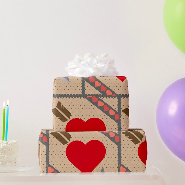 Cupid Heart with Arrow Romantic Valentines Pattern Geschenkpapier (Von Creator hochgeladen)