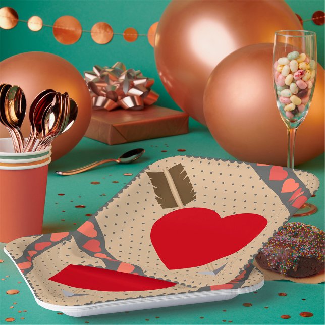 Cupid Heart with Arrow Romantic Valentines Pattern Pappteller (Von Creator hochgeladen)