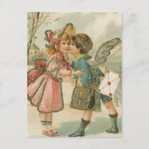 Cupid Junge und Mädchen in Rosa Valentinstag Feiertagspostkarte