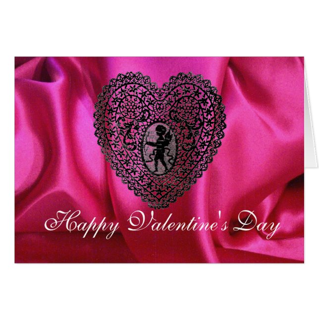 CUPID LACE COEUR SILK FUCHSIA VÊTEMENT, Rose Noir (Devant horizontal)