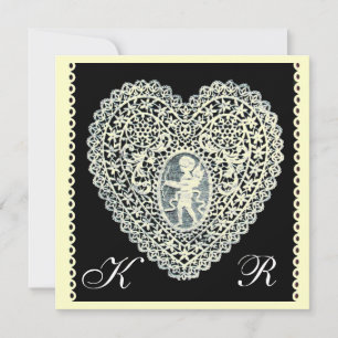 CUPID LACE HEART MONOGRAM Champagner Metalpapier Ankündigung
