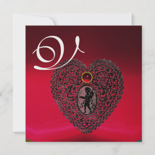 CUPID LACE HEART MONOGRAM, rot-burgund schwarz Ankündigung