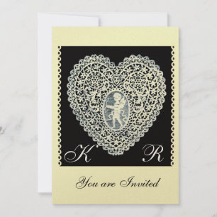 CUPID LACE HEART MONOGRAMM Gold Metallic Papier Einladung